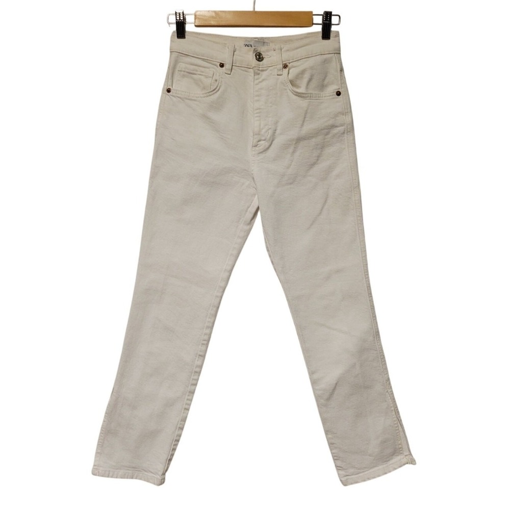 Zara High Rise Skinny Jean Womens Size 2 White Denim Summer Clean Girl Side Slit